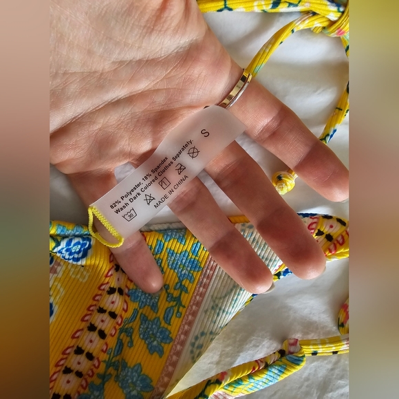 NWOT, Yellow Boho Bikini, Paisley Floral, Size Small (or medium) - Picture 9 of 12